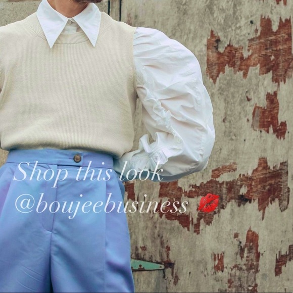 H&M BNWT Voluminous Cotton Button Up Shirt with Ruffled Sleeve Silhouette - Picture 4 of 7